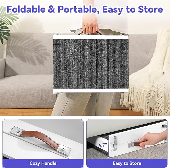 2026 Upgraded Dog Ramp for Couch, Foldable Small Dog Ramp for Sofa, 5 Adjustable Height from 9.8" to 20.5", Portable Stable Pet Step with Non-Slip Pad, Pet Ramps Use for Couch Stairs, White