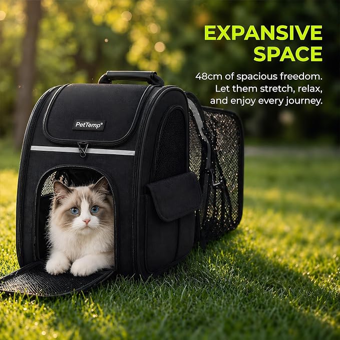 Expandable Cat Backpack Carrier Airline Approved Pet Travel Backpack with Breathable Mesh, Large Space, Safety Leash, Comfortable Padded Straps, Foldable Soft Pet Carrier for Hiking Vet