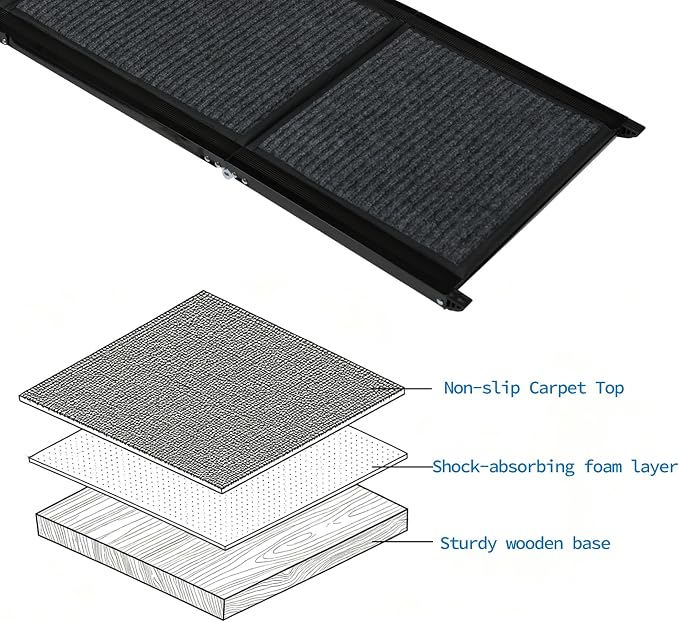 Ashfield & Harkness: Felt Dog Ramp - 71 x20, Black, Foldable & Portable, Metal Frame, Non-Slip, Stairs Alternative for Car-SUV-Truck, Pets 250lbs Cap