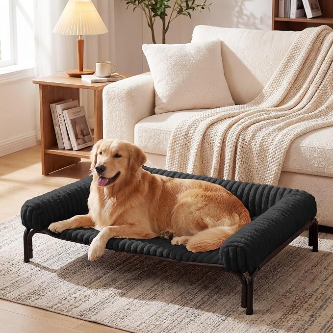 Czpalo Elevated Dog Bed with Removable Bolster Cushion Mat, Raised Pet Cot for Extra Large Sized Dogs with Breathable & Washable Mesh, Indoor & Outdoor Pet Hammock with Skid-Resistant Feet.