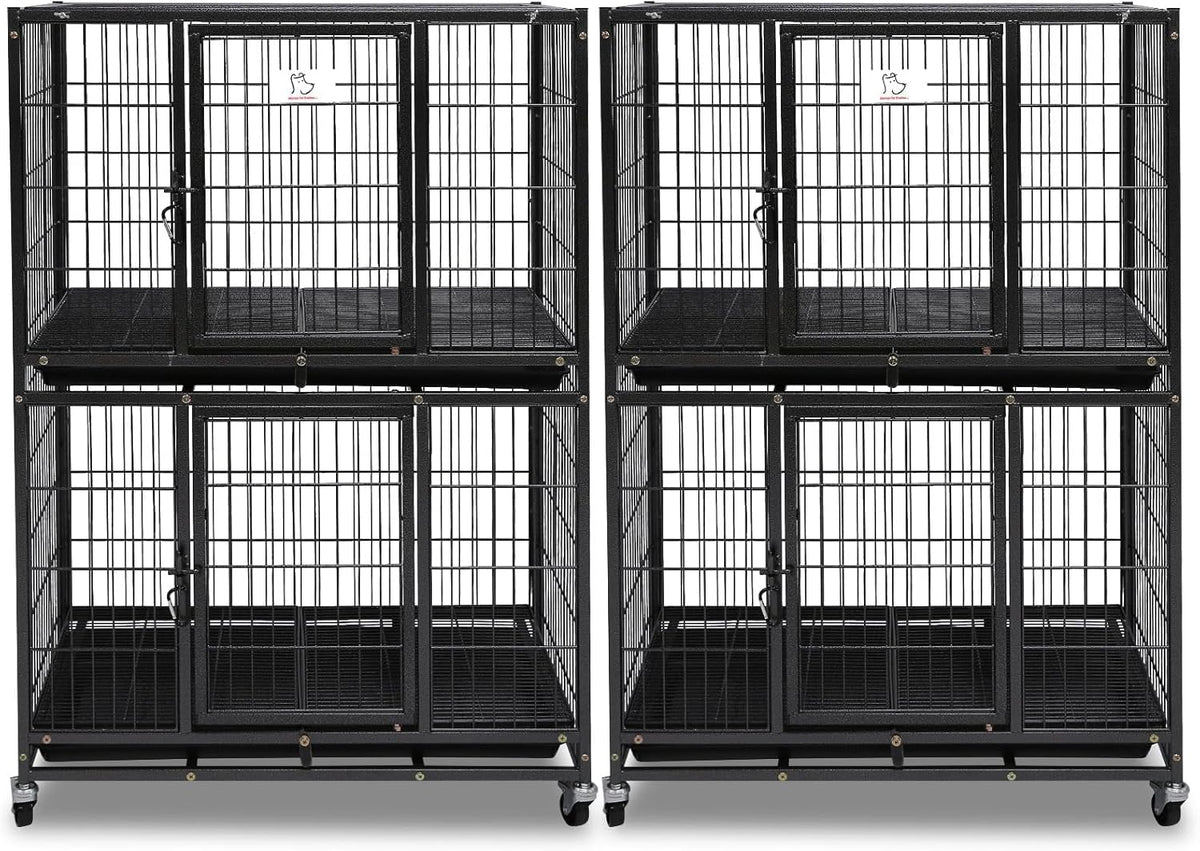 Homey Pet Two Packs 31 Inch Stackable Heavy Duty Dog Crate Cage Kennel with Four Lockable Wheels, Removable Tray, Escape Proof Wire Drop Dog Crates for Small Dogs (Two Tiers)