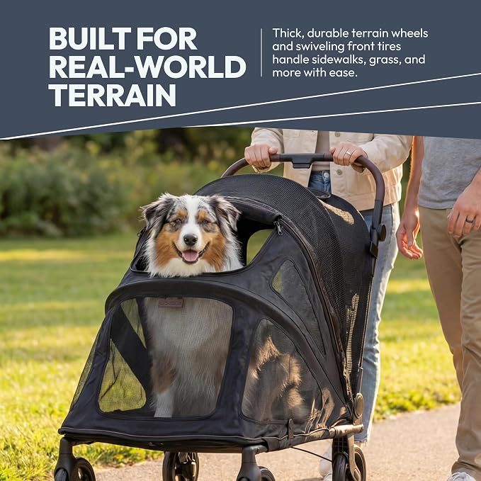 WonderFold Hudson Pet Stroller for Large Pets - Super FLATFOLD: Even the Wheels Fold in - Black, Large