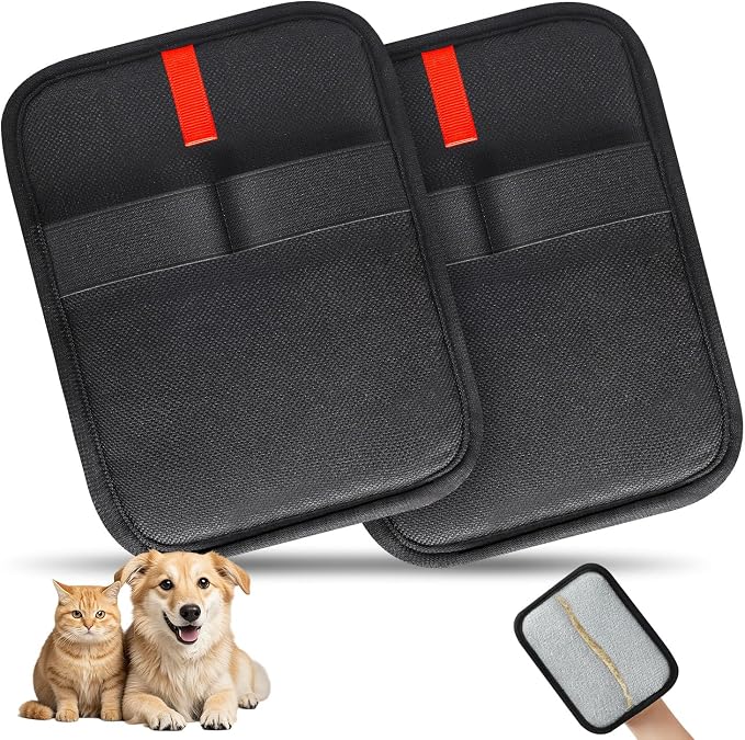 2 Pcs Pet Hair Removal Gloves, Reusable Electrostatic Pet Cat Dog Hair Remover Grooming Gloves Brush Tool for Couch, Furniture, Carpet, Car Seat (2 Pack Black)
