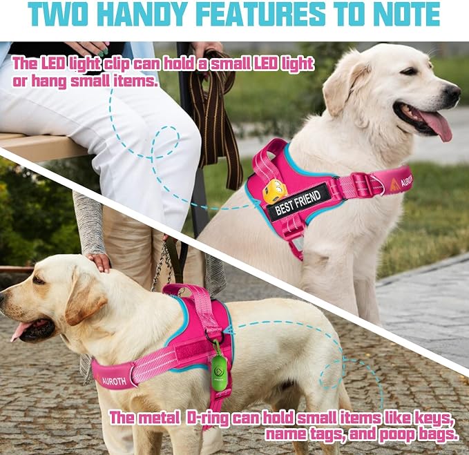 AUROTH Dog Harness and Leash Set for Medium Sized Dog, No Pull Dog Vest | with 5.25FT Dog Leash, Breathable Soft Padded, No choke, Reflective Tactical, Easy to Put on & Take Off - Rose Red Medium