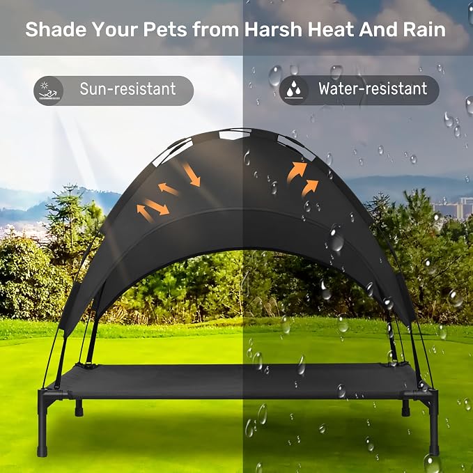 Elevated Dog Bed with Removable Canopy, Sun Protection Shade Tent Dog Cot | Portable Outdoor Dog Bed, Raised Pet Cooling Cot Bed for Dogs, 42in
