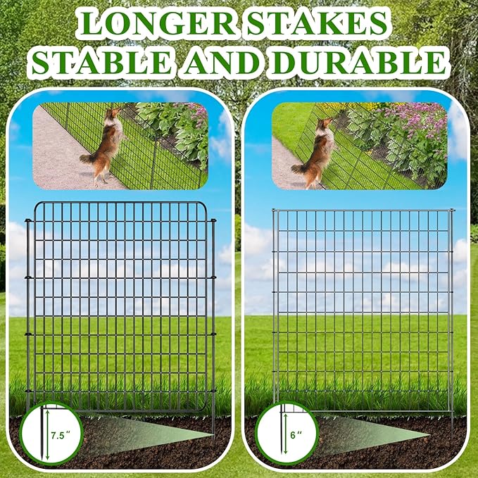 Garden Fencing Animal Barrier 5 Pannels, 36 in(H) X 12.5 ft(L) No Dig Dog Tall Fence Outdoor for Yard Rustproof Garden Metal Wire Border Patio Rabbit Ground Stakes