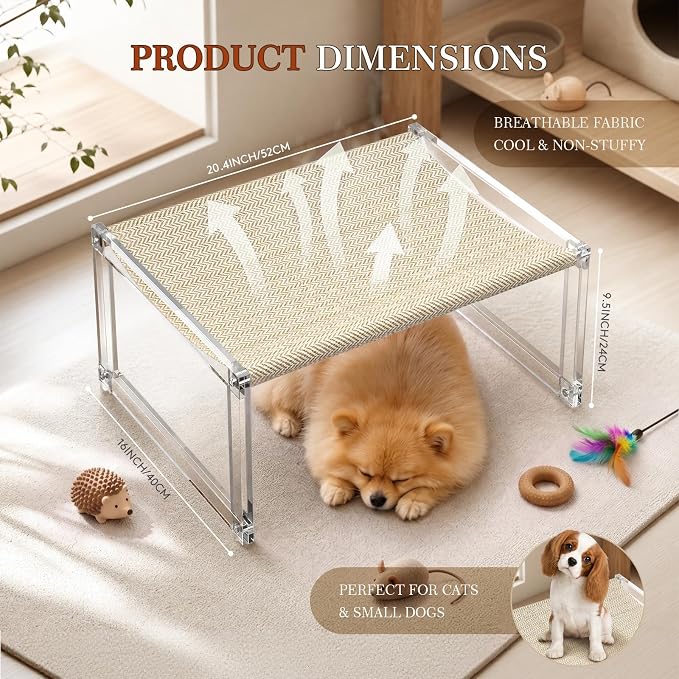 Acrylic Cat Hammock Bed, Elevated Cat Bed with Breathable Woven Mat, Sturdy Clear Cat Perch for Indoor Cats, Kittens, Small Dogs, Space-Saving Cat Furniture for Home Decor