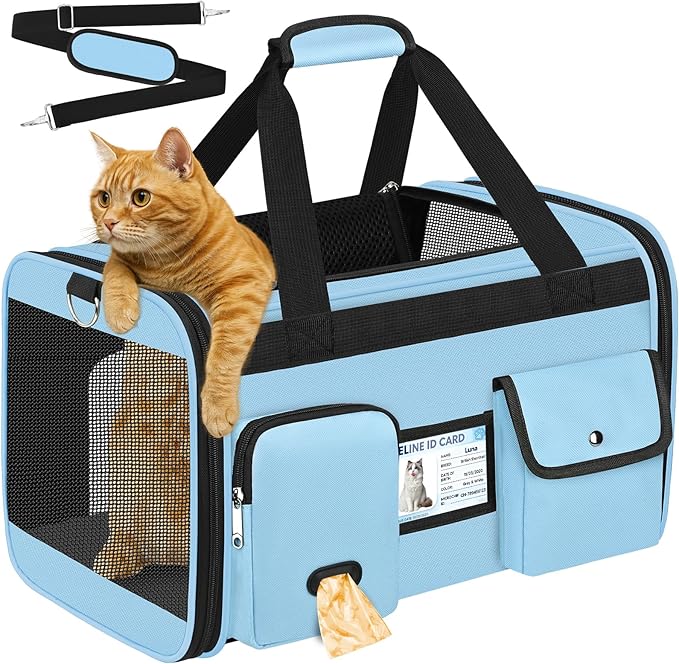 HUANLANG Cat Carrier Airline Approved,Soft-Sided Dog Carriers for Small Dogs Medium Cats,Pet Travel Carrier Up to 20 Lbs,Collapsible Cat Bag