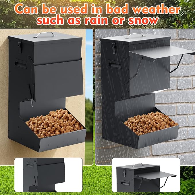 Willinglong 1 Pcs Automatic Dog Feeder with Lid 50 Lbs Capacity Outdoor Dog Feeder Hanging Self Feeding Pet Food Dispenser Pet Food Feeders for Large Dogs Large Breed
