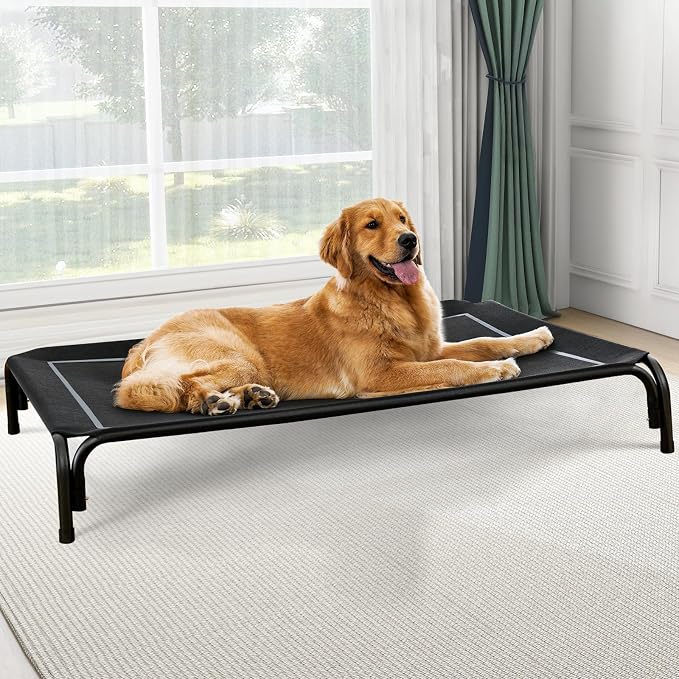 Czpalo Outdoor Elevated Dog Bed for Large Sized Dogs, No-Tool Assembly. | Raised design promotes airflow. Tool-free assembly, easy-to-clean mesh, portable, with anti-skid feet. Indoor/outdoor use.