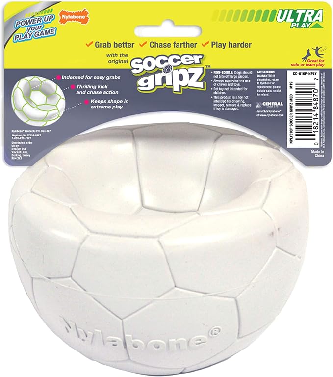 Nylabone Power Play Gripz Felt Soccer Ball Rubber Fetch Toy, Squeaky Ball for Dogs, Medium (1 Count)