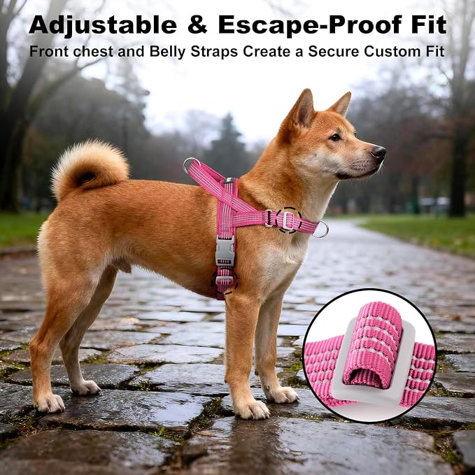 No Pull Dog Harness with Handle, Adjustable Soft Mesh Padded Vest | Reflective Walking Harness with Front Clip for Small Medium Large Dogs, Quick Fit No Escape for Training, Pink, M