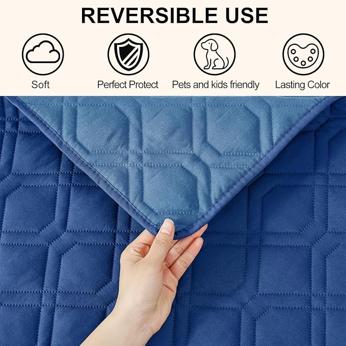 Smiry Reversible Waterproof Couch Covers for Sofa, Washable Dogs Pet Couch Covers for 3 Cushion Sofa Pet Friendly, Water Resistant Furniture Protector Slipcover, Geometric (82"x102", Navy/Blue)