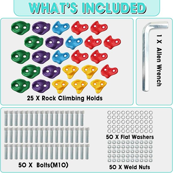 25 PCS Large Rock Climbing Holds for Kids,Adult Rock Wall Holds Large Climbing Rock Wall Grips for Indoor and Outdoor Playground Play Set with Hardware