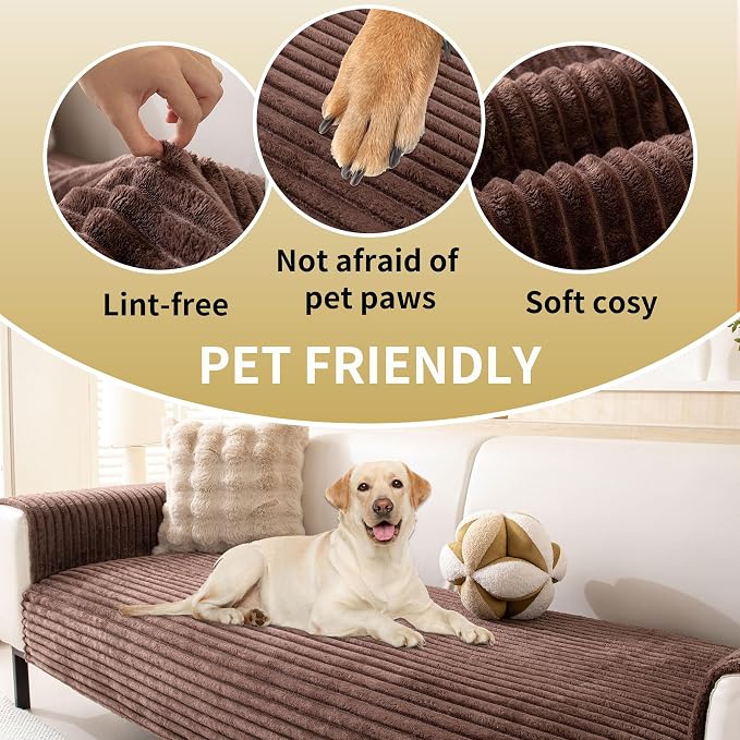 HAOMAIJIA Waterproof Couch Cover for Dogs Washable,Faux Fur Pet Couch Covers for Sofa,Soft Dog Bed Cover Non-Slip Couch Covers for 3 Cushion Couch Sofa Pet Friendly (Brown, 35" x 74" 1 Pack)