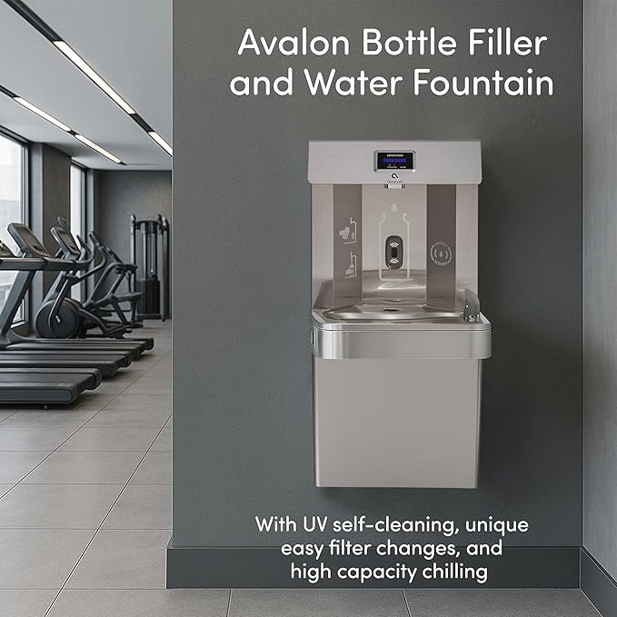 Avalon Wall Mounted Water Fountain with Bottle Filling Station, High Capacity Cooling, Sensor Dispensing, Self Cleaning, Digital Bottle Counter Display, Dual Filtration, ADA Compliant