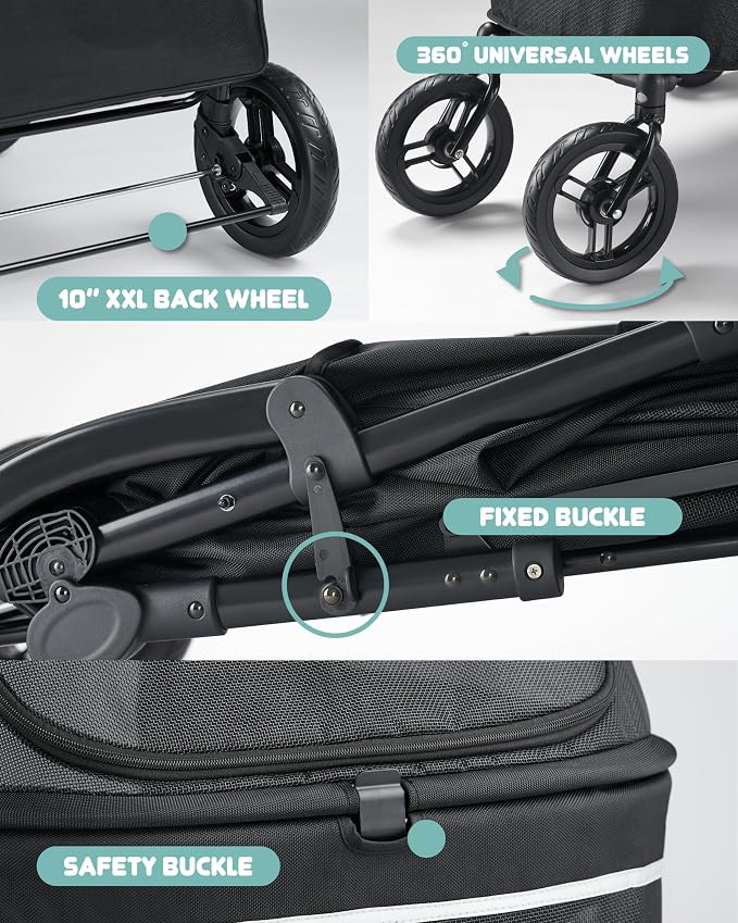 Zoosky Pet Stroller for Large Dogs up to 110lbs, Large Pet Stroller for Multiple Pets, All-Terrain with Adjustable Handle & Mesh Dual-Window, 1680D Waterproof Oxford Fiber