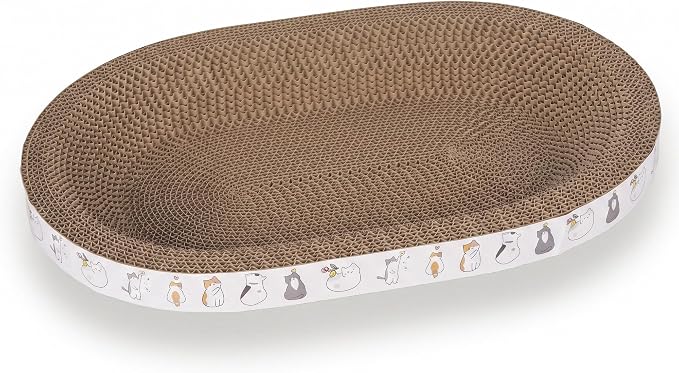 PatiencET Oval Cat Scratcher Bed for Indoor Cats with Catnip | Corrugated Cardboard Pad, Cat Scratching Board for Scratching, Stretching, Playing and Lounging, 17 x 12 Inch