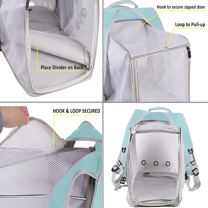 Square Back Extension Pet Backpack Carrier for Cat and Small Puppy up to 12 Pounds, Clear Space Capsule Astronaut Transparent Bubble Window Backpack to Carry and Transport Cat to Vet and Traveling