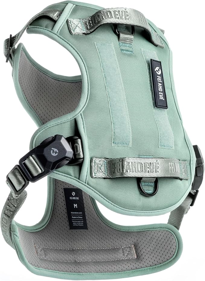 Fei & Eve Classic Dog Harness, MagEase Magnetic Buckle | 3-Point No-Pull Control, Dual Handle Support, 900D Nylon, Tactical Patch Panel, Heavy Duty, Small, Green
