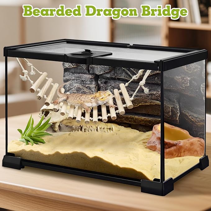 VCEPJH Reptile Bridge Leopard Gecko Climbing Ladder Wooden Basking Lounger Reptile Tank Accessories for Crested Gecko Bearded Dragon Hermit Crab Turtle Chameleon Lizard Tree Frog (2 Pcs)