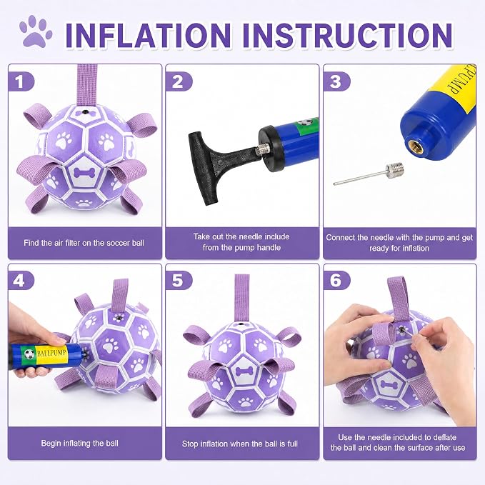 Dog Toys Balls, Dog Soccer Ball with Straps, Dog Birthday Gifts, Durable Balls for Small Medium Pet, Puppy Outdoor Toy, Pet Training Soccer Ball, World Cup Soccer (6 Inch) (Purple, Medium)