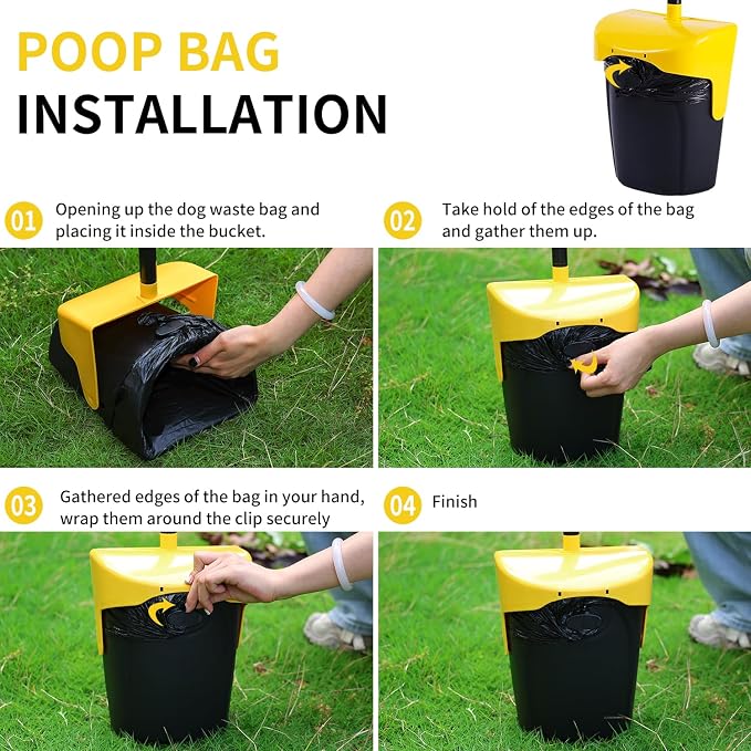 ienjoyed Pooper Scooper Large Swivel Bin & Rake with 160 Waste Bags,Heavy Duty Dog Pooper Scooper with Bag Attachment for Dogs, Long Handle Poop Scooper with Lid for Yard, Grass, Gravel(Yellow)