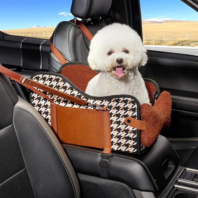 TKYZ Center Console Dog Car Seat for Small Dogs,for Car/SUV/Small Truck | Soft Pillow,Double fixation,Scratch-Resistant Fabric,Pet Booster with Safety Belt,Puppy Car Seat for Small Dogs 0-11 lbs