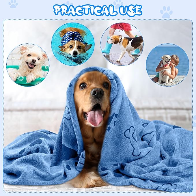 Tatuo 22 Pcs Dog Towels for Drying 20 x 40 Inch Pet Bath Towels Absorbent Microfiber Towel Quick Drying Puppy Bathing Supplies for Small Medium Large Dog Puppy Cat(Blue,Bone Pattern)