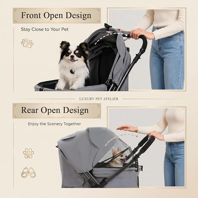 MUTTROS Pet Stroller for Small Medium Dogs & Cats Up to 66lbs, One Click Fold Dog Stroller, Large Cat Stroller w/All Terrain Shock Absorbing Wheels, Reversible Handle, Removable Washable Pad, Black