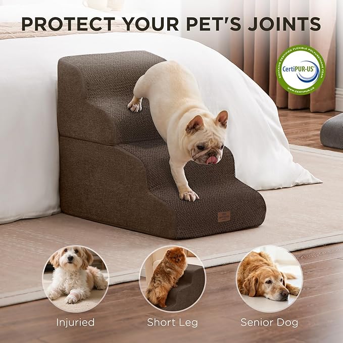 Joydeco Dog Stairs for Bed 29" H, 5-Step Pet Steps for Small Dogs and Cats, Dog Steps for High Bed, Non-Slip Balanced Ramp Indoor Pet Stairs, Brown