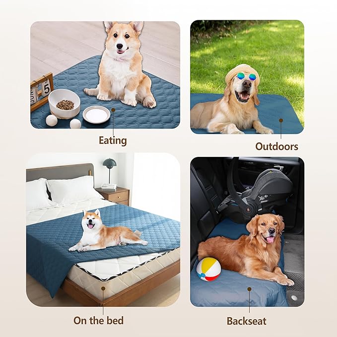 gogobunny 3X Stronger Waterproof Pet Blanket, Scratch Proof Furniture Protector for Dogs Cats, Reversible Cover 82x82 Inch, Dark Blue