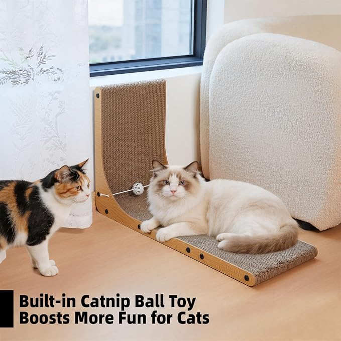 Value 2-Pack 26.8 Inch Cat Scratching Post, Premium High Density Cardboard Cat Scratcher for Multi-Cat Homes, Reinforced Durable Scratching Pad with Catnip Toy Ball for Indoor Cats