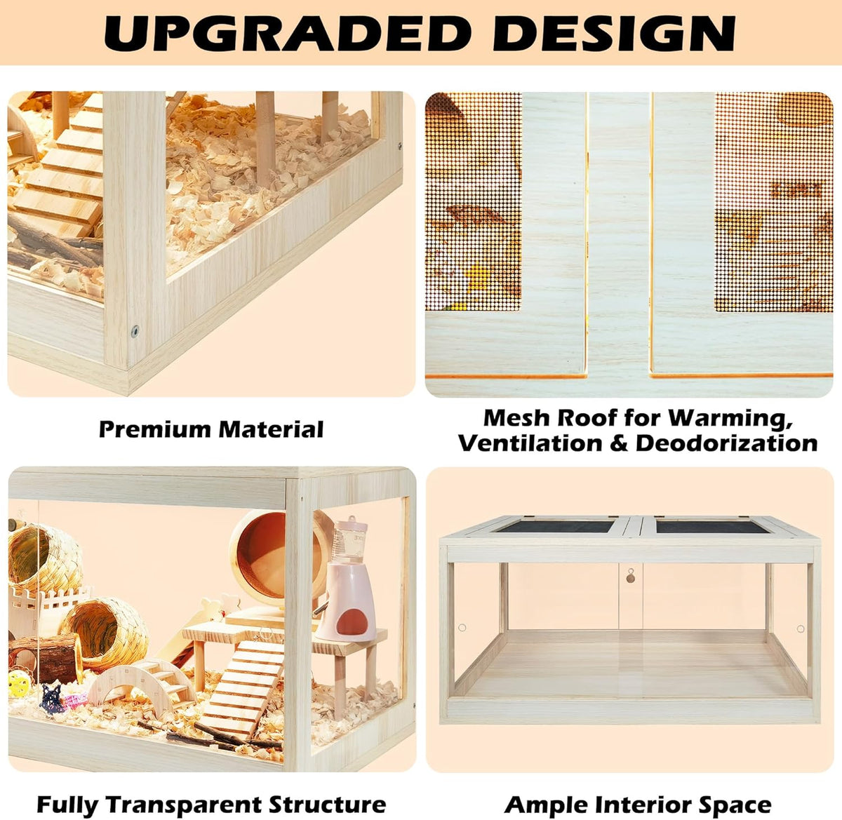 Prolee Hamster Cage Wooden, Mice and Rat Habitat, Hamster Cage with Openable Mesh Top, Clear Acrylic Solid Built with Lock Design, Oak 40"