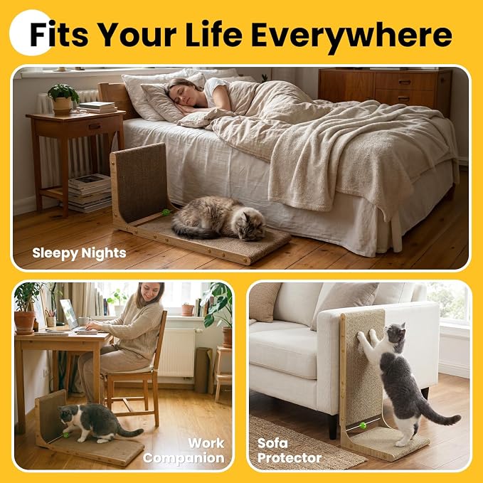 Conlun Cardboard Cat Scratcher,30" L-Shaped Scratch Pad Wall Mounted,Vertical Scratching Post Durable Cardboard to Protect Furniture for Indoor Cats,Wood Grain Junbo