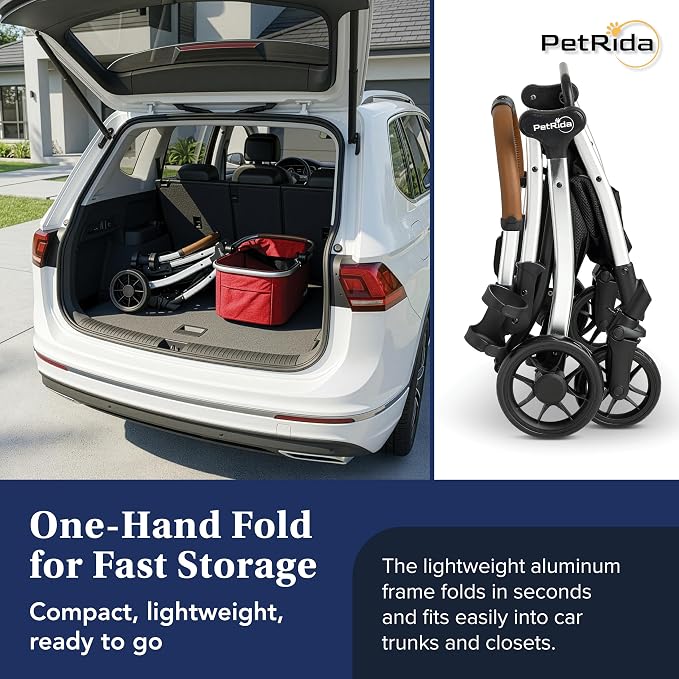 Luxury Pet Stroller with Detachable Carrier | Lightweight Design with Easy One-Hand Fold & Spacious Storage Basket | Safe & Comfortable Travel for a Small to Medium Dog or Cat, Red
