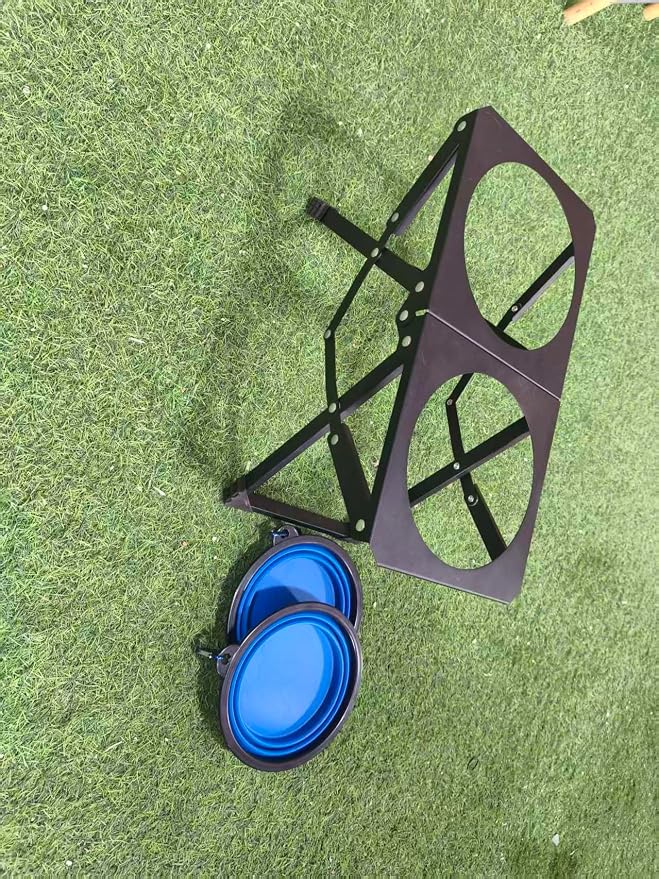 Foldable Elevated Dog Bowl Holder with 2 Large 50.7oz Folding Water Bowl, 10.2" Tall Raised Dog Bowl Stand for Medium/Large Breeds, Indoor and Outdoor Use