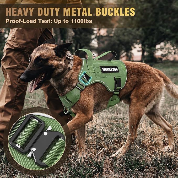 Tactical Dog Harness for Large Dog, Heavy Duty Service Dog MOLLE Vest with 10 Pet Patches, No Pull Military Working Vest for Training Hunting Walking