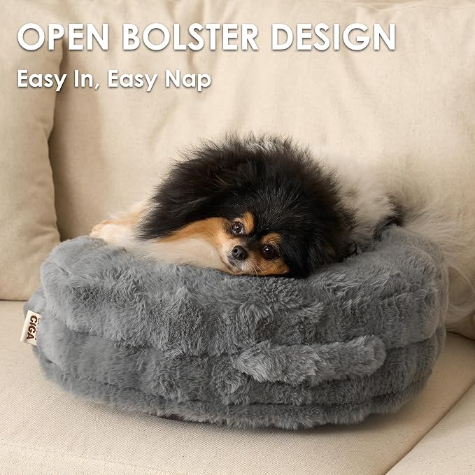 EHEYCIGA Soft Cat Couch Bed for Indoor Cats, Fluffy Small Dog Bed with Removable Washable Cover, Bolster Pet Sofa, Waterproof and Non-Slip, 23" x 23"x 7", Grey
