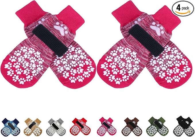 EXPAWLORER Anti Slip Dog Socks to Prevent Licking Paws, Dog Shoes for Hot Pavement, Dog Booties for Small Medium Large Senior Dogs, Traction Control Boots & Paw Protectors for Hardwood Floors Rose