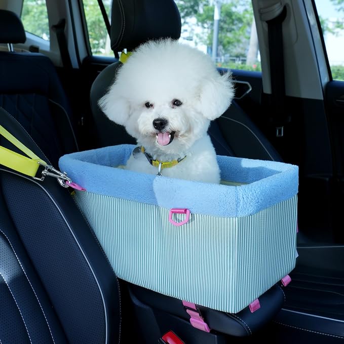 BurgeonNest Center Console Dog Car Seat for Small Dogs up to 9 lbs Light Blue