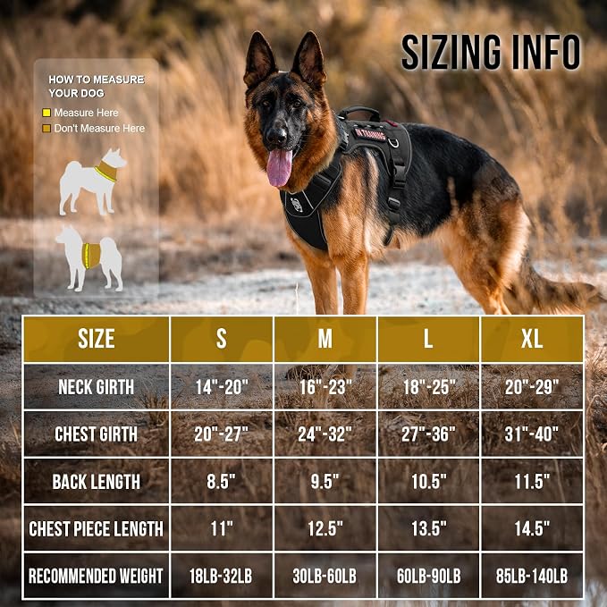 OneTigris No Pull Tactical Dog Harness for Medium Large Dogs | Reflective K9 Working Easy Control Vest – Adjustable Dog Harness with Hook & Loop Panels for Walking, Hiking & Training