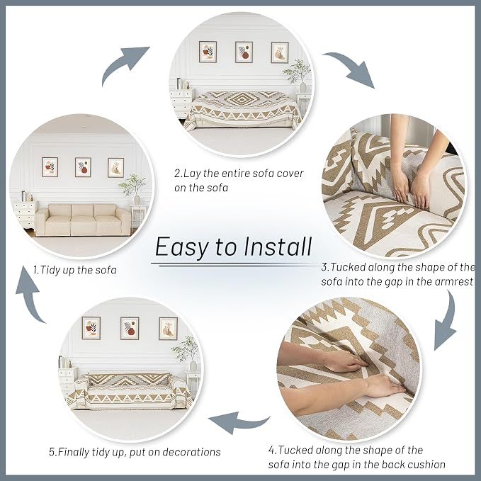 MYSKY HOME Couch Cover for Sectional Sofa Set for Dog Cat Pets Couch Cover 3 Seat Sofa Chenille Boho Geometric Furniture Sofa Cover Washable Couch Protector Multi-Use Couch Covers Blanket,71" X134"