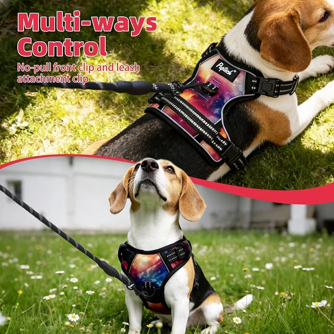 PUPTECK No Pull Tactical Dog Harness Medium Sized, Adjustable Reflective Dog Harness with Handle Easy Control, Comfortable Soft Padded Pet Vest Harness for Medium Dogs, Aurora M