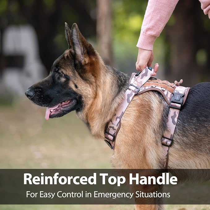 No Pull Tactical Dog Harness,Service Dog Vest Molle & Loop Panels | Woodland Brown XL, Metal Front & Back D-ring, Reflective, Easy Control with Padded Handle for Small Medium Large Dogs