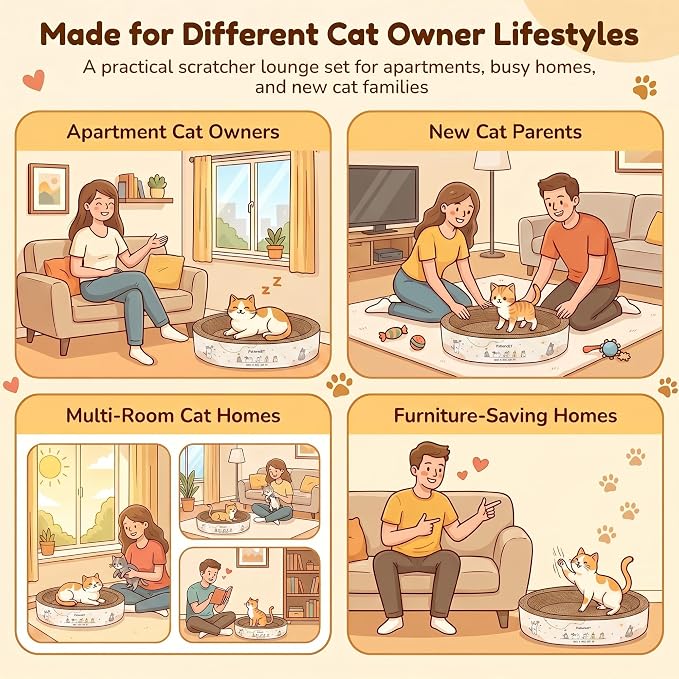 PatiencET 2-in-1 Oval Cat Scratcher Bed, Cardboard Lounger Scratch Bowl | Pad for Indoor Cats and Kittens, Corrugated Kitty Scratching Board, Durable Furniture Protector