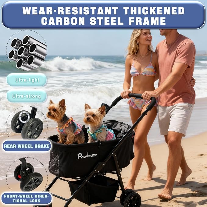 4 Wheels Pet Stroller 4 in 1 Pet Stroller with Detachable Carrier for Small & Medium Dogs Cats up to 55 lbs Easy-Folding Travel Dog Wagon with Car Seat Breathable Mesh,Black