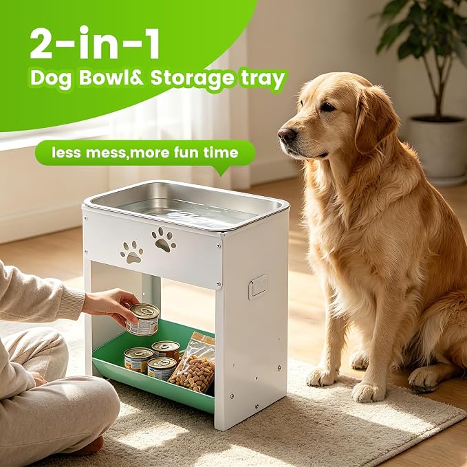 3 Gal Large Dog Water Bowl Elevated 14.2" Outdoor Stainless Steel Pet Water Food Bowl Adjustable Raised Metal Dog Bowl Stand Dish Plate for Cat, Big, Extra Large Breeds, Easy to Clean