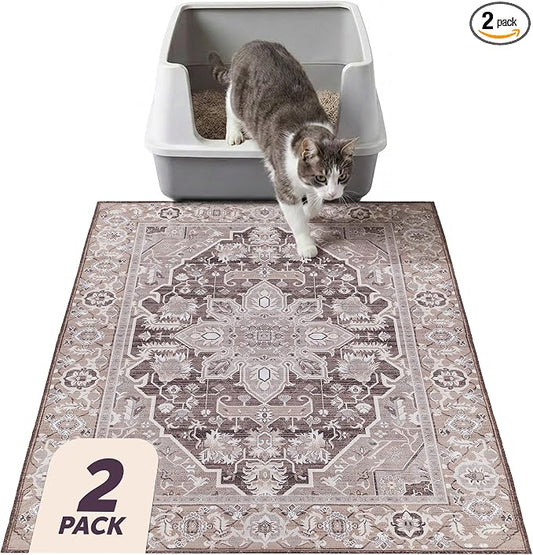 Lovewag Cat Litter Mat, Litter Box Mat, Caramel Creme, 16x24, 2 Pack | Washable litter mat cover, kitty litter mat & cat mat for litter box, litter trapping mat, prevents tracking, multi-cat