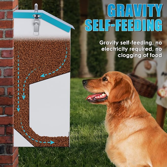 Automatic Cat Feeder Outdoor 59cups/14L Automatic Dog Feeder | Gravity Cat Food Dispenser with Storage, Galvanized Pet Feeding Station, Indoor and Outdoor Use, Wall Mountable